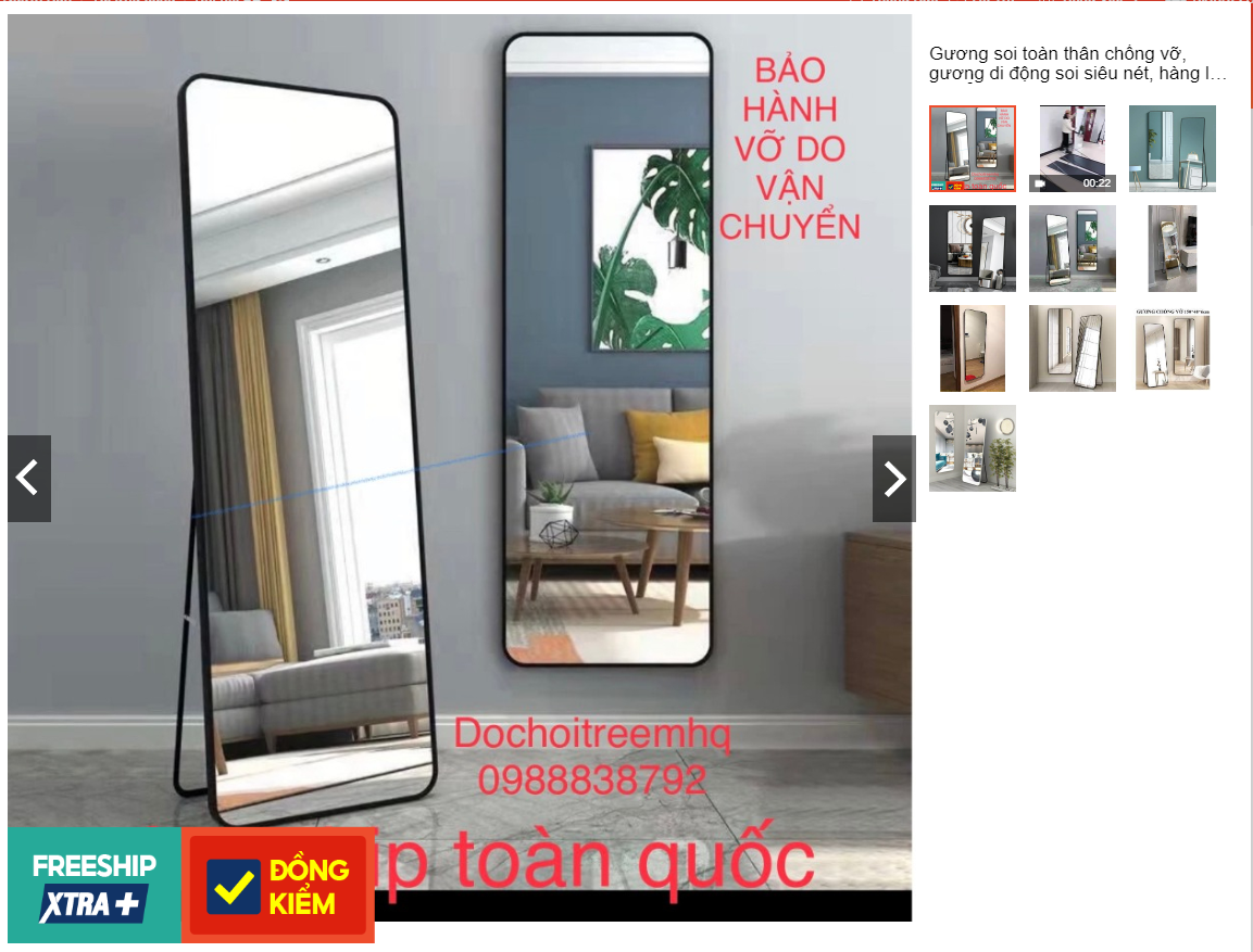 Gương soi toàn thân chống vỡ, gương di động soi siêu nét, hàng loại 1 khổ 1m5 x 40cm