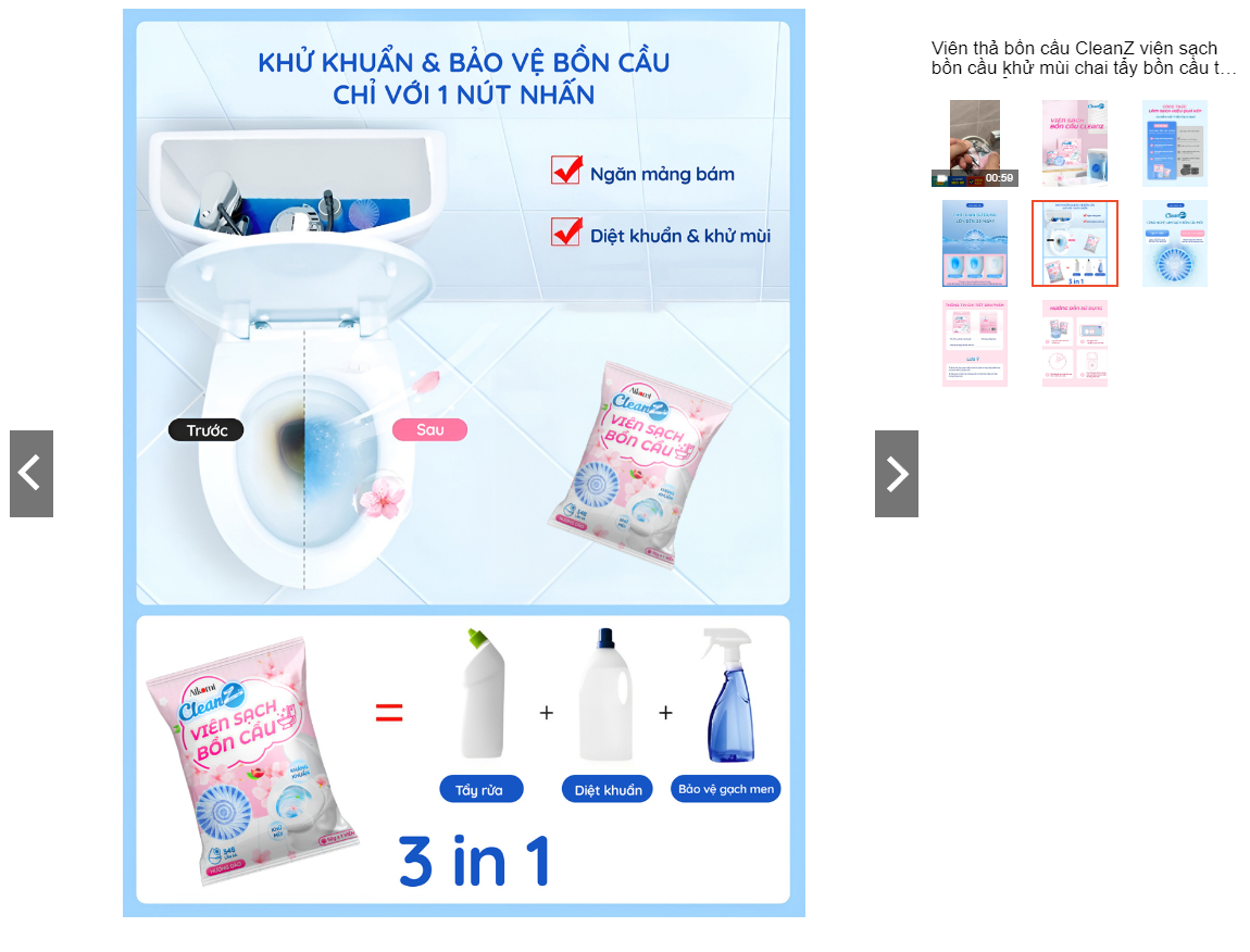 Viên thả bồn cầu CleanZ viên sạch bồn cầu khử mùi chai tẩy bồn cầu thế hệ mới tẩy sạch mảng bám, diệt vi khuẩn toilet
